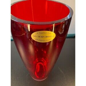Bohemian Red Cased Crystal Vase 24 Percent Lead Czech Republic Teleflora Label